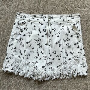 White High Waisted Shorts with Black Flowers